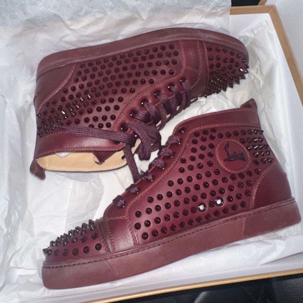 Christian Louboutin Burgundy Spiked Sneakers